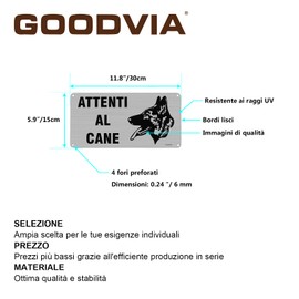 Goodvia Attenti al Dog Aluminum Sign 15 x 30 cm, Attention to Dogs, Brushed Metal Signs, Durable, Waterproof and UV Protection, Suitable for Outdoor Use