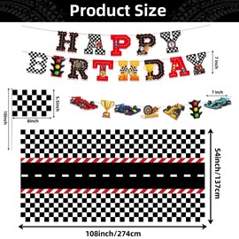 Race Car Party Decor Kit - Happy Birthday Banner, Tablecloths for Race Car Birthday or Baby Shower - 54 x 108 Inch