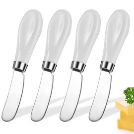 AISBUGUR 4 Pack Butter Knife Butter Spreader Knife, Stainless Steel Butter Knife with White Porcelain Handle, Cheese Butter Spreader Knives for Kitchen