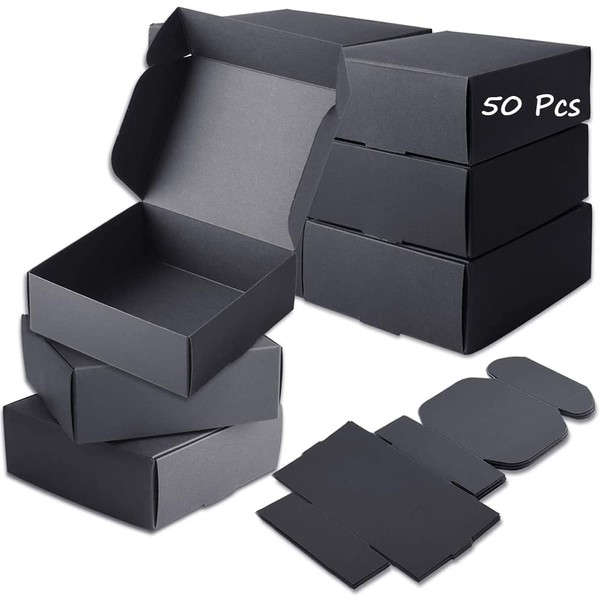 50 Pieces Black Kraft Paper Boxes, Gift Boxes, Paper Gift Boxes, Cardboard Gift Boxes, 7.5 x 7.5 x 3 cm Kraft Cardboard for Party, Birthday, Wedding, Christmas, Easy Assembly