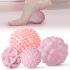 MEGAVOW 4-Piece Massage Ball Fascia Ball Set, Fascia Ball, Massage Balls, Hedgehog Ball, Small Trigger Point Massage Ball with Nubs, Anti-Stress Pimple Ball for Back, Feet, Hands, Neck, Pink