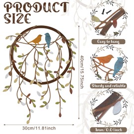 Ferraycle Metal Wall Art Bird on Tree Branch Silhouette with Drooping Vines Bird Art Decor Rustic Metal Spring Decor for Living Room Outdoor Garden Porch Wall Housewarming Party Gift(Classic Color)