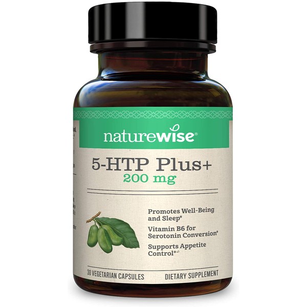 NatureWise 5-HTP Max Potency 200mg | Mood Support, Natural Sleep Aid & Helps Curb Appetite | Delayed Release Capsules Easy on The Stomach | Enhanced w/ Vitamin B6 | Non-GMO [1 Month Supply - 30 Count]