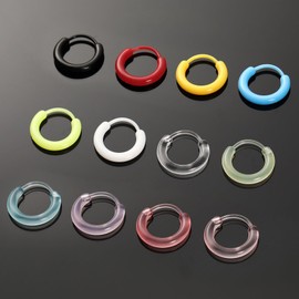 Anti-Allergy Unisex Plastic Hoop Ear Retainers & Nose Rings Set, with Buckle, 12 Pairs. (Pink)