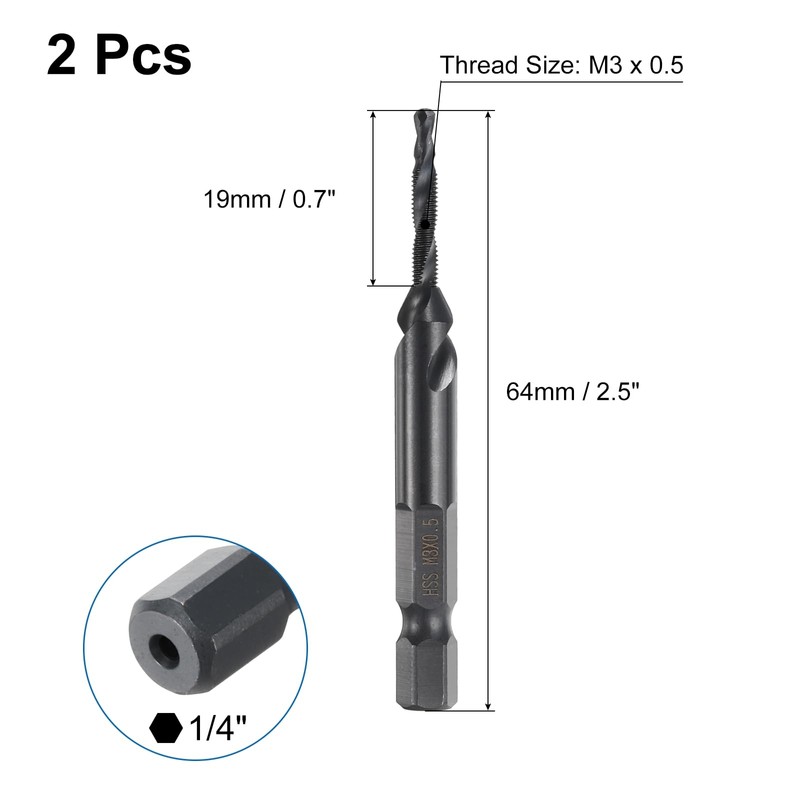 sourcing map 2pcs Combination Drill and Tap Bits Metric M3