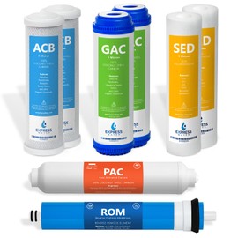 Express Water – 1 Year Reverse Osmosis System Replacement Filter Set – 8 Filters with 100 GPD RO Membrane, Carbon GAC, ACB, PAC Filters, Sediment SED Filters – 10 inch Size Water Filters…