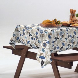 DYTXIII Outdoor Tablecloth with Umbrella Hole and Zipper Rectangle 60" x 84", Spring/Summer Floral Picnic Table Cover Waterproof Fabric for Patio/Garden/Picnic/Party Table,Breeze Leaves Beige