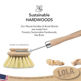 Lola Products Original Tampico Vegetable & Dish Wood Brush, 3" Head, Sustainable, Tampico Bristles, Easy Head Only Replacement, 6 Pack