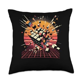 The Melting Cube - Competitive Speed Cubing Merch Vintage Sunset Speedcuber Exploding Puzzle 80's Youth Math Throw Pillow, 18x18, Multicolor