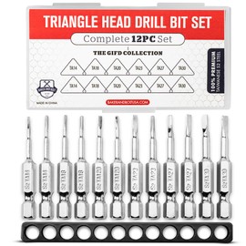 Triangle Drill Bit Set (Premium 12pc Complete Set) /w Storage Case and Bit Holder - TA14 - TA30 1/4in Hex Shank Magnetic Bit Set - The GIFD Collection - Fortified S2 Steel - Long 2in Heads for Drills