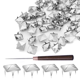 500Pcs 10mm Square Pyramid Studs for Clothing, Metal Claw Nailhead Spike Rivets Studs with Tool for Punk Rock Clothing Leather Shoes Bag DIY Craft Accessories (Silver)
