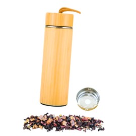 Ktchnhlprz Tea bottle with tea strainer, bamboo rope, double-walled stainless steel, removable tea strainer, up to 6 hours warm and up to 8 hours cold drinks, thermos flask