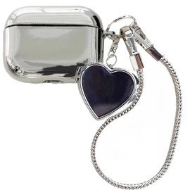 Tomcrazy Case Compatible with AirPods Pro 2 / Airpods Pro Cases, Shockproof Protective Cover Silver Plating Soft Skin with Mirror Love Heart Pendant Keychain 01