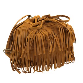 Fringe Hobo Purse Bags for Women Crossbody Purses with Drawstring Ladies Tassel Tote Shoulder Bucket Handbags,Brown