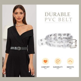 SANSTHS Women Clear Belt Studded Punk belt Double Grommets with Silver Pin Buckle Cute Y2k Style for Jeans Pants (silver,M)