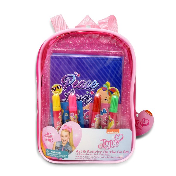 JoJo Siwa Coloring and Activity Book Set, Includes Markers, Stickers, Mess Free Crafts Color Kit in Mini Travel Backpack, for Toddlers, Boys and Kids