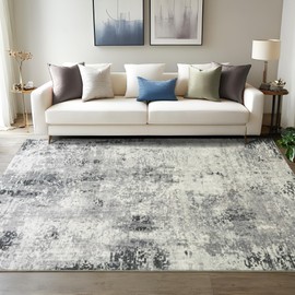 Merelax Area Rugs 4x6 Grey Rug for Bedroom Living Room Kids Room, Modern Abstract Entryway Area Rug Indoor, Boho Vintage Machine Washable Gray Rug, Low Pile Non Slip Dining Room Study Office Carpet