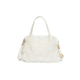 Ulisty Women Small Faux Fox Fur Tote Bag Mini Furry Top Handle Bag Plush Shoulder Bag Crossbody Bag Handbag beige