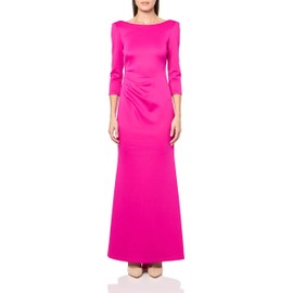 Vince Camuto Women's 3/4 Sleeve Boat Neck Ruched Gown, Fuschia, 12