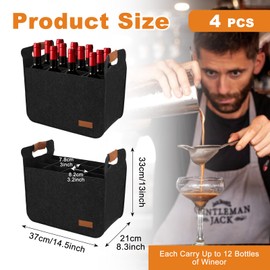 LOPYXBR 4 PCS 12 Bottle Wine Carrier Tote 14.6x12.6x8.7 Inch Wine Shipping Box 12 Bottles Liquor Bottle Storage Bag Gray Wine Bottles Storage Bag for Party, Travel, Picnic