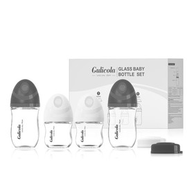 Gulicola 4pk Infant Glass Bottles , Anti-colic Breastfeeding Bottles with Slow Flow Nipples for Babies, 0 Months+, 3 oz & 5 oz - Black/White/Pink - Colour: Pink