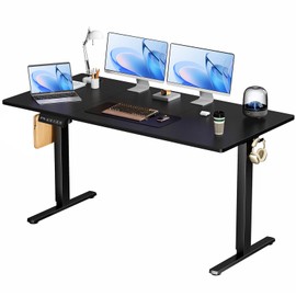 Elevon Electric Standing Desk Height Adjustable, 63x 24 Inch Sit to Stand up Desk, Rising Home Office Computer Desk with 3 Memory Height Presets, 2 Headphone Hooks, Splice Board, Black