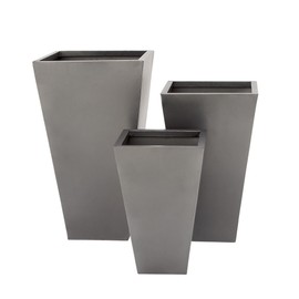 Deco 79 Light Weight Large Planter Pot with Tapered Base and Polished Exterior, 17", 21", 25"H, Grey