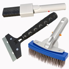 Pool Pumice Stone, 5 inch Stainless Steel Pool Brush and Scraper Kit with EZ-Clip Handle to Reomve Erase Rust Stain Spot in Concrete Plaster Pool Spa and Calcium Deposit on Pool Tile