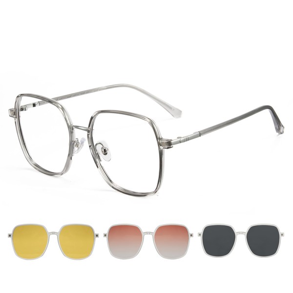 Cyxus Magnetic Clip-On Sunglasses Oversized Square TR Frame Men Women