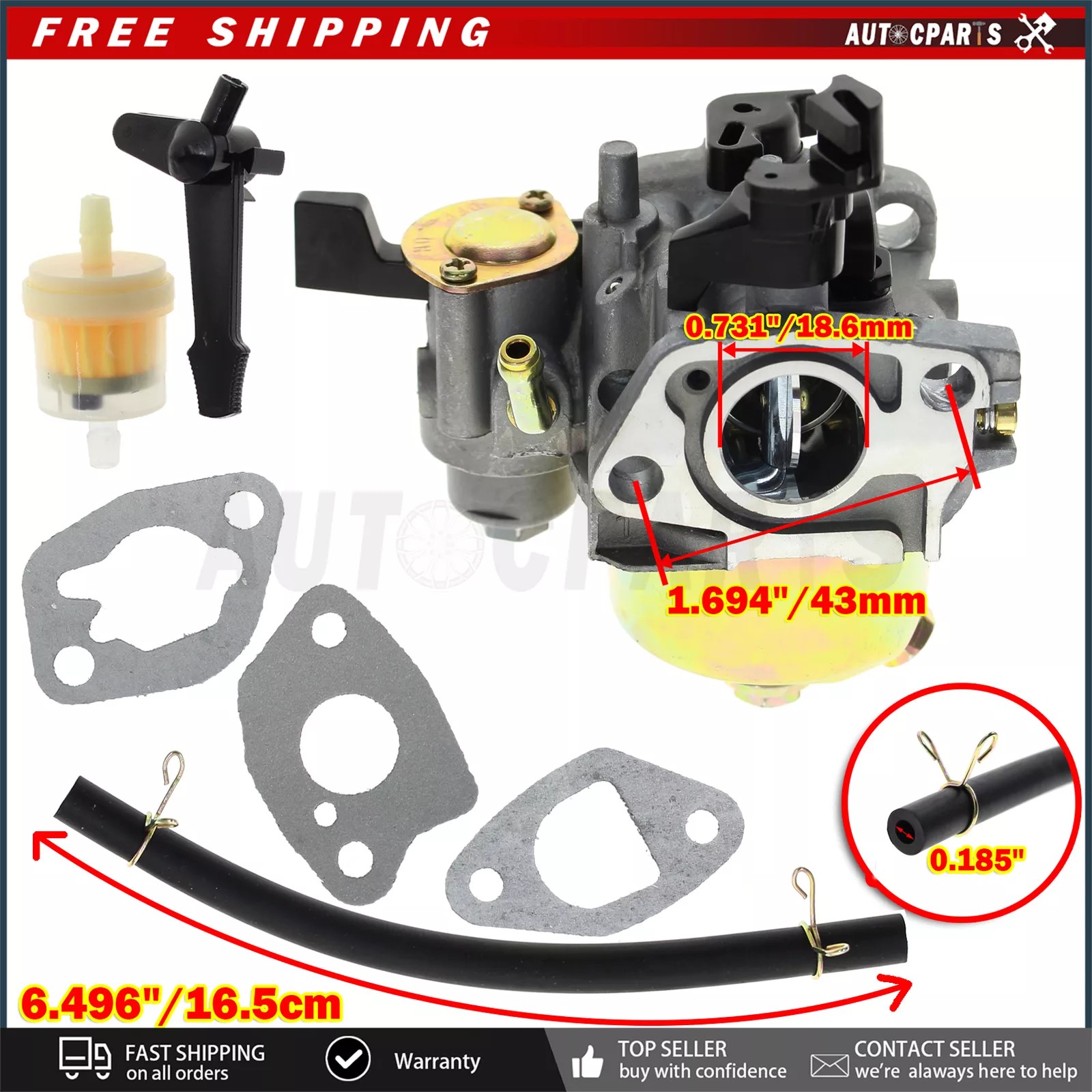 thumbnail image 2 of Carburetor For GX160 GX200 Engines – Fits Huayi Generator 163CC 196CC 5.5HP 6.5HP 168F – 3-Year Warranty 2 of 6