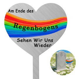 Suprbee Grave Ornament, Weatherproof: Grave Decoration, Weatherproof, Grave Stake, Heart, Stainless Steel, Grave Decoration with Engraving, At the End of the Rainbow, Wir Uns Wieder