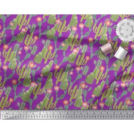Soimoi Purple Moss Georgette Fabric Flower & Cactus Tree Print Fabric by The Yard 42 Inch Wide