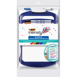 BIC Intensity Dry Erase Kit With 9 Dry Erase Markers and 1 Dual-Sided Dry Erase Board, Bullet Tip (2.8mm), Assorted
