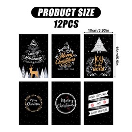 CutitiUU Christmas Cards Set,Set of 12 Christmas Black Blessing Greeting Cards,Christmas Greeting Cards,Holiday Greetings Cards,6 Assorted Designs traditional Yuletide Images for Friend Family