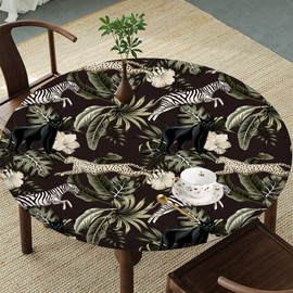 SuxiGlo Fitted Round Table Cover, Waterproof Polyester Elastic Tablecloth, Washable Table Protector for Picnic, Camping, Indoor and Outdoor 36"-44"