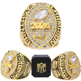 noblehead 2024 Fantasy Football Ring | Heavy FFL Champion Ring | Gold Silver Tone Plated Award Trophy for Fantasy Football League Winner (size 8)