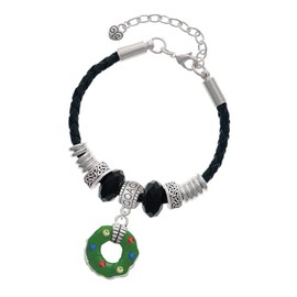 Delight Jewelry Silvertone Green Resin Wreath with Crystals - Coach Celtic Knot Leather Bead Bracelet, 7"+2" Extender
