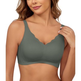 Xcutting Women's Thin Bra Without Underwire Soft Bustier Seamless Bra Without Underwire with Additional Bra Extension, Green