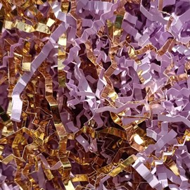 2LB Crinkle Cut Paper Shredded Paper for Gift Box Baskets Filler, Purple and Gold Crinkle Cut Paper Shred Filler Confetti for Packaging