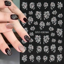 5Sheets Gold Silver Nail Art Stickers Colorful Fireworks Nail Decals 3D Nail Art Supplies Holographic Luxury Sparkling Glitter Laser Blooming Pyrotechnics New Year Manicure Decorations for Women Girls