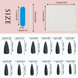 NICENEEDED 24PCS Black Long Stiletto False Nails, Press on Nails Almond Glossy Artificial Nails, Full Cover Stick on Nails Reusable False Nails for Women