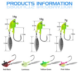 16Pcs Fishing Jig Head Underspin Jig Head Hook with Willow Blade Spinner Spoon Swimbait Jig Heads Hook for Bass Trout 1/4OZ 3/8OZ 2/5OZ