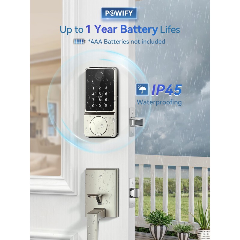 POWIFY Keyless Entry Door Lock with Handle, APP Control Smart