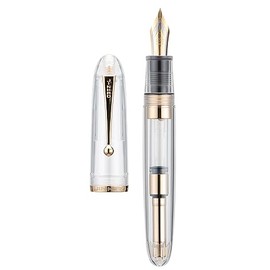 Jinhao 9019 Pluma estilográfica Serie Dadao Acrílica transparente con borde dorado 8 Pluma fina con gran conversor para escritura, firma y caligrafía 