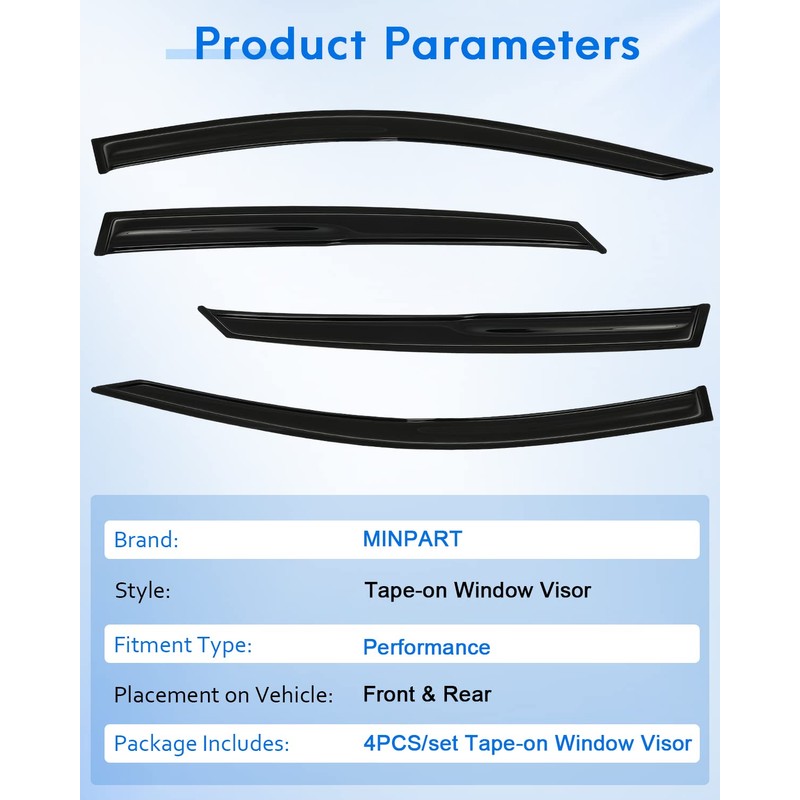 Side Window Deflector Dark Smoke Visors Rain Guards 4 -Pieces