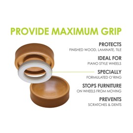 Slipstick CB600 Floor Protector Castor Cups with Non Slip Rubber Grips (Set of 4) 45 mm Round Caster Cups for Furniture Wheels - Caramel