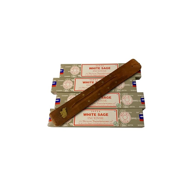Satya Incense Sticks, 4 Packs x 15g, with Incense Holder,