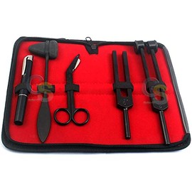 LIMITED EDITION - FULL TACTICAL BLACK - GRUDGE STYLE SET OF 5 PCS REFLEX PERCUSSION TAYLOR HAMMER + PENLIGHT + TUNING FORK C 128 C 512 + BANDAGE SCISSORS 5.5" by G.S ONLINE STORE