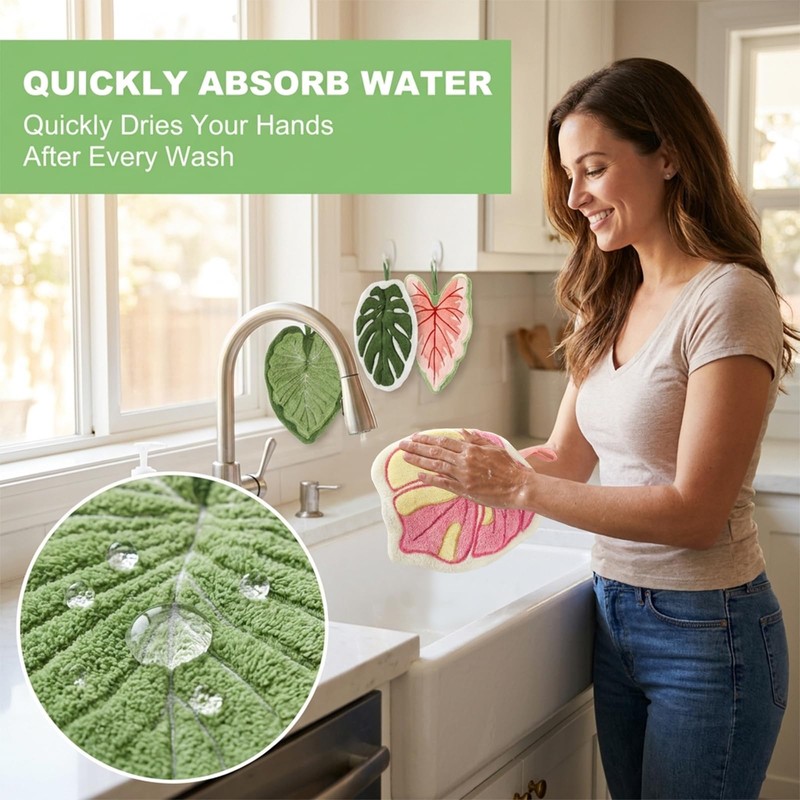 4Pcs Leaf Shaped Hand Towels, Hanging Kitchen Towels, Decorative Bathroom