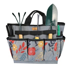 MDSTOP MDSTOP Garden Tool Bag, Garden Tool Kit Holder Home Organizer Storage Carrier, Oxford Garden Hand Tool Storage Tote Organizer with Handle and 8 Roomy Pockets, Floral Gardening Gift, Tools Not Included